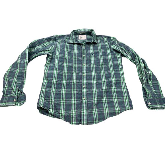 American Eagle Outfitters Mens Medium Green Plaid Athletic Fit Button-Down Shirt - Picture 1 of 12